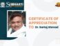 Certificate of appreciation to Dr Sartaj Ahmad