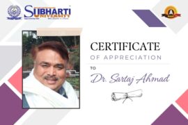 Certificate of appreciation to Dr. Sartaj Ahmad
