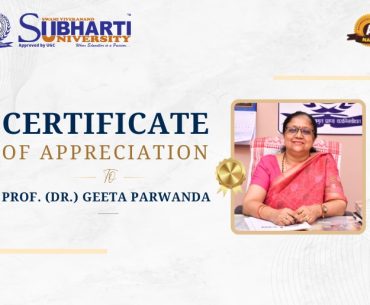 Certificate of Appreciation to Prof. (Dr.) Geeta Parwanda