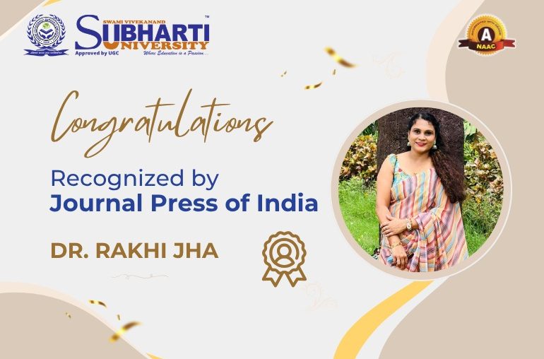 Dr. Rakhi Jha recognized by Journal Press of India